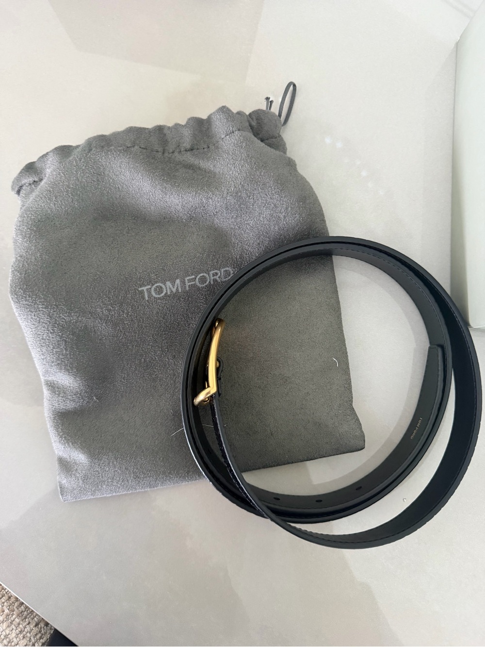 Tom Ford Black Crocodile-Embossed Leather Belt - Gold T-Buckle